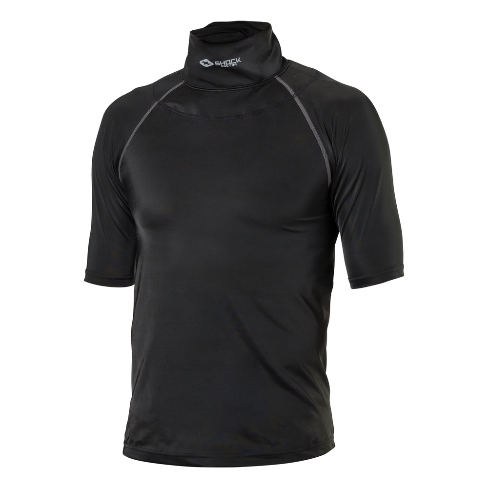 Shock Doctor ultra compression hockey shirt with neckguard, front view showing secure fit.