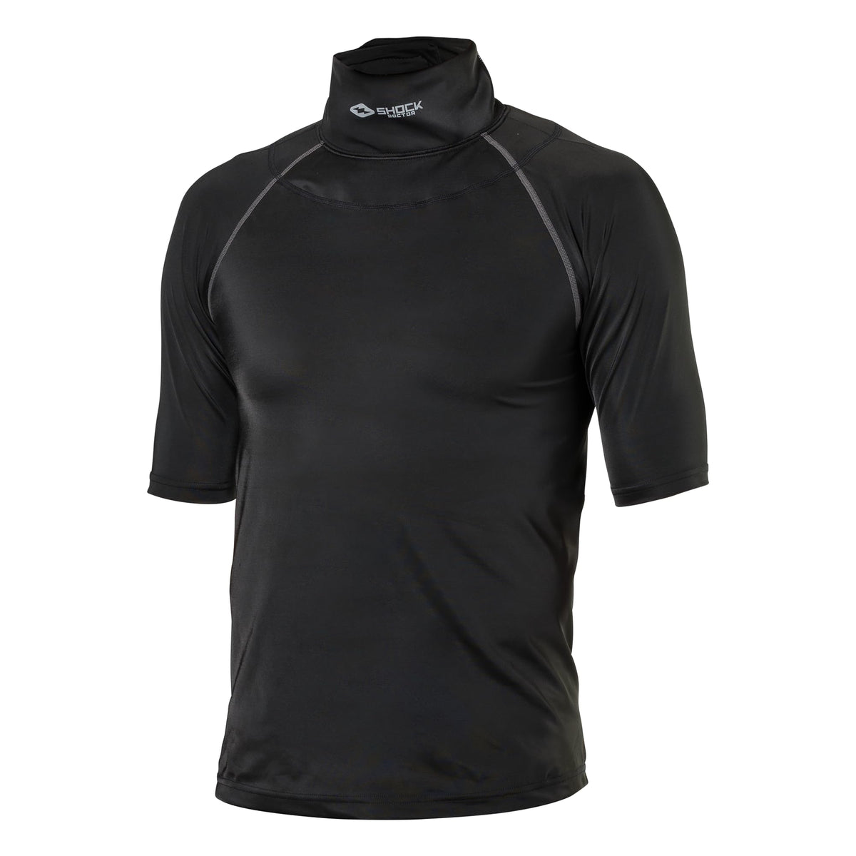 Shock Doctor ultra compression hockey shirt with neckguard, front view showing secure fit.