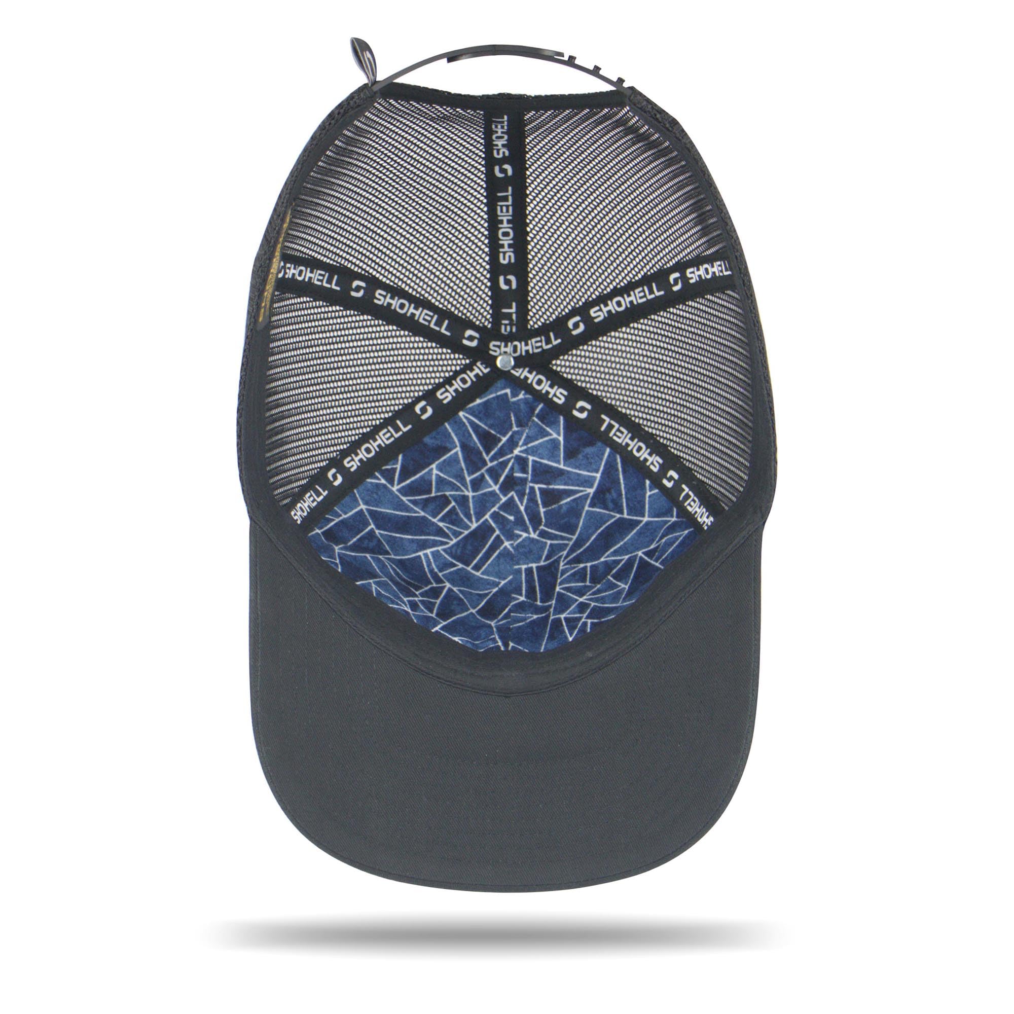 Close-up of embroidered Bigfoot logo on SHOHELL hat