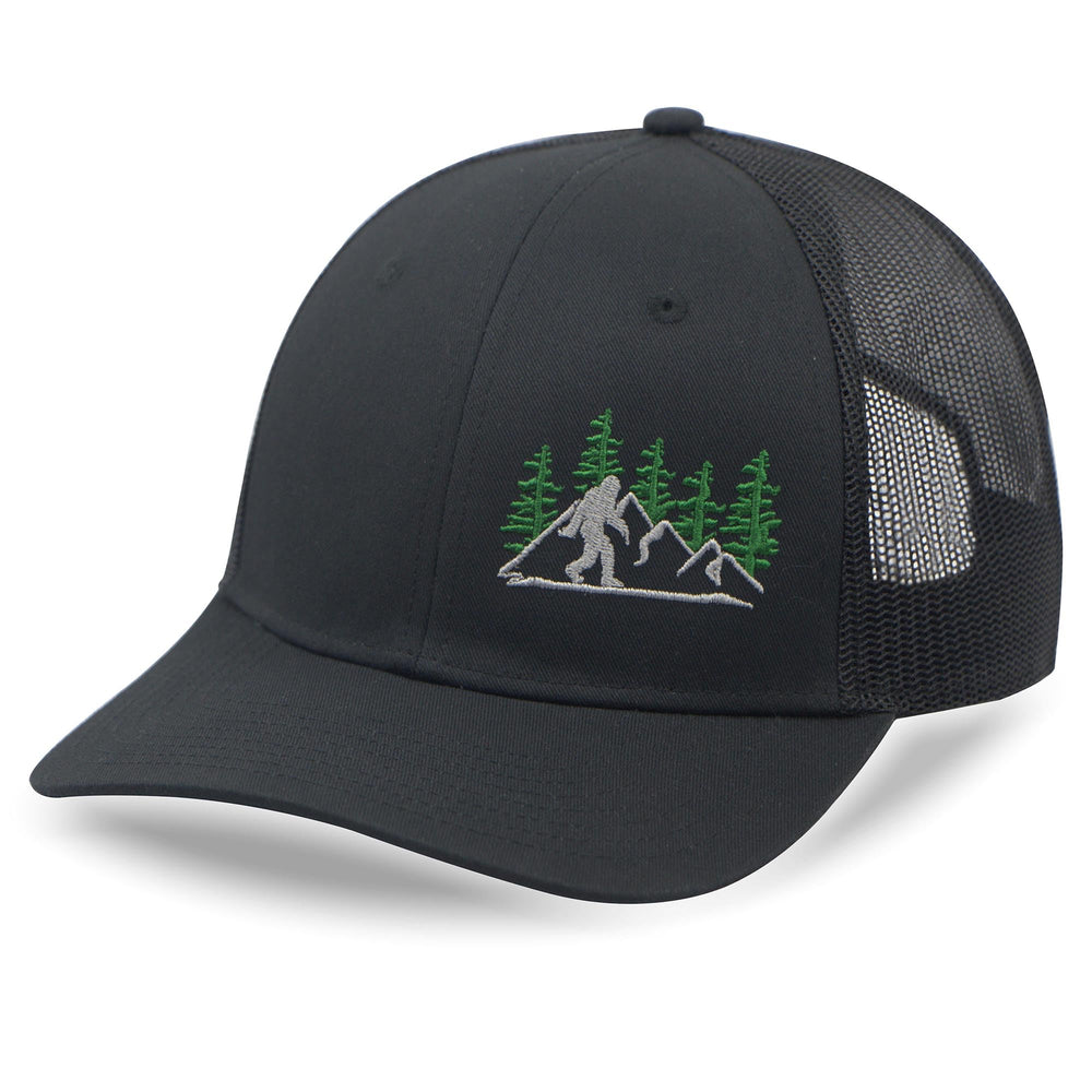 Main view of SHOHELL Bigfoot Trucker Hat in black