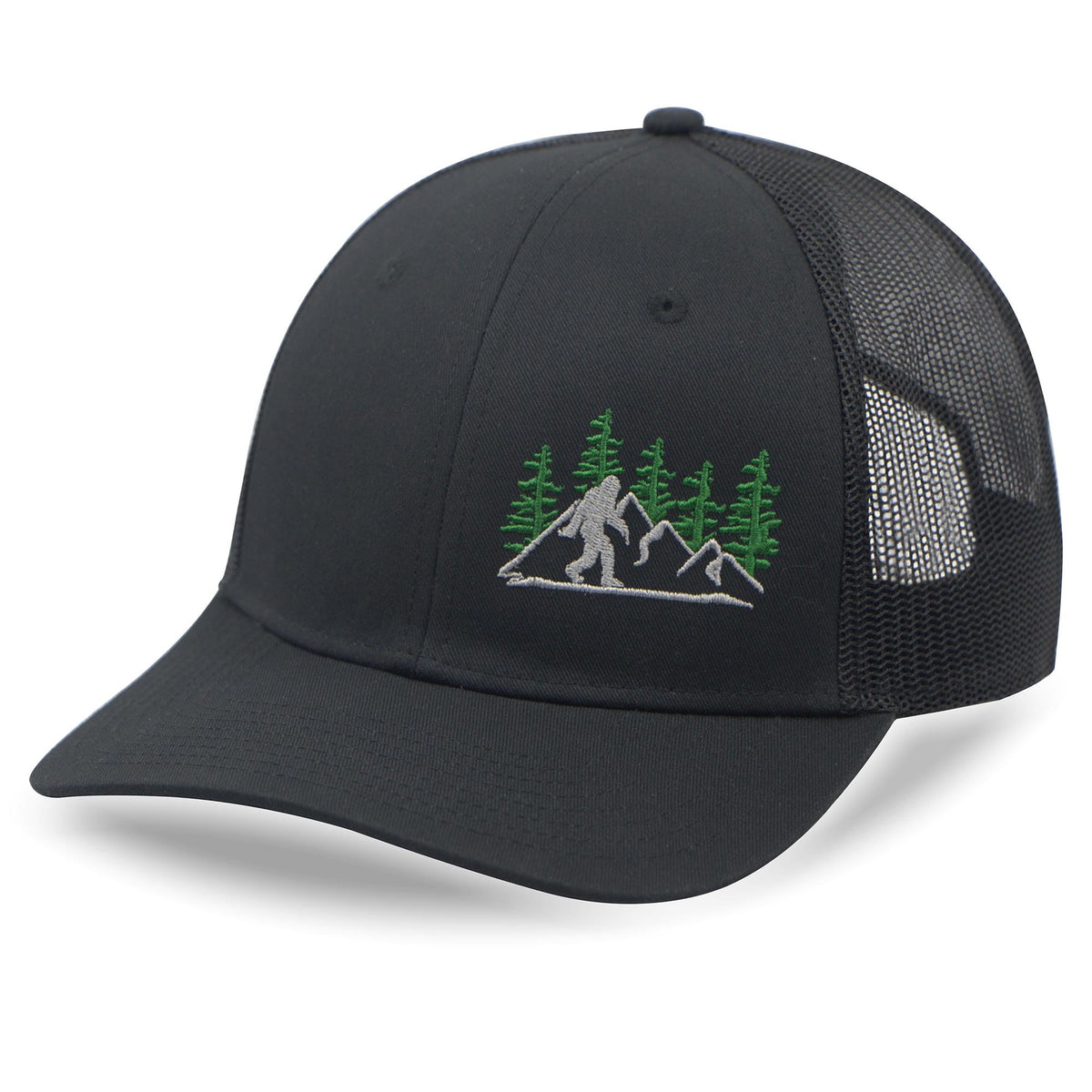 Main view of SHOHELL Bigfoot Trucker Hat in black