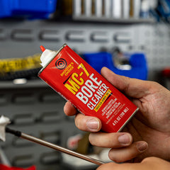 Close-up of MC-7 bore cleaner bottle label