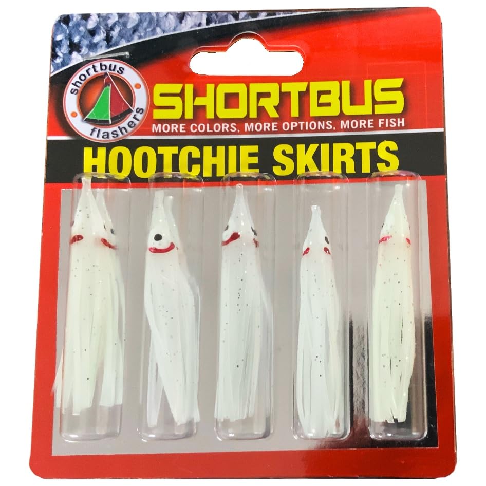 Shortbus Flashers Hootchie Skirt Glow close-up; soft PVC lure with lifelike eyes attracts big fish