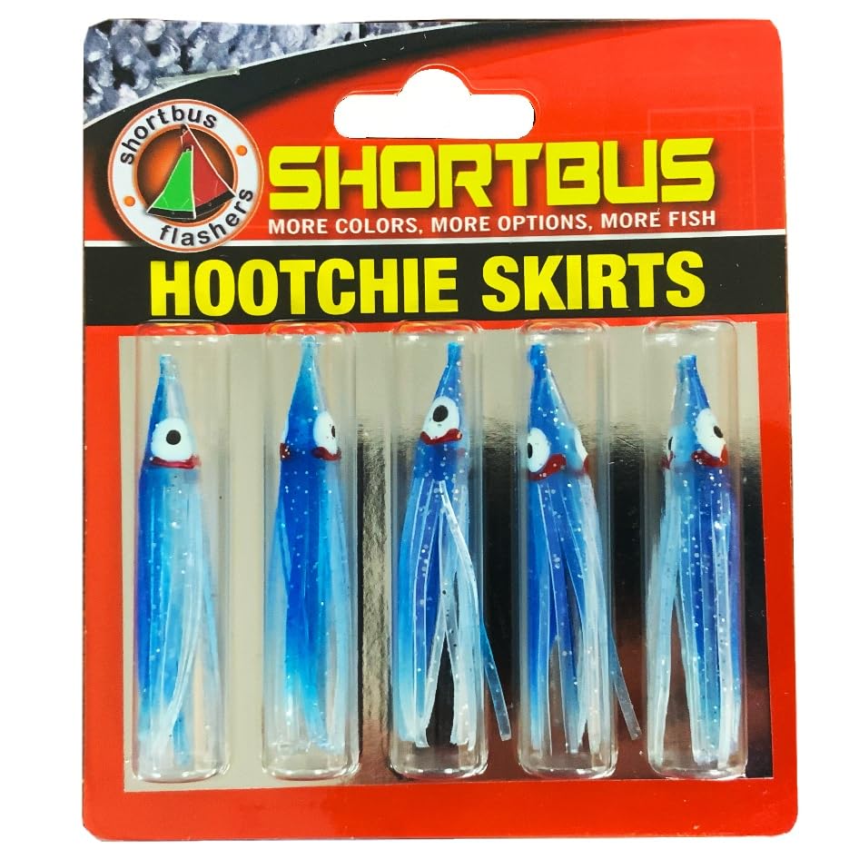 Shortbus Flashers hootchie skirt shows soft PVC body and bite resistance for saltwater fishing.