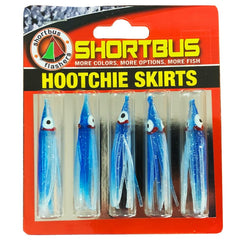 Shortbus Flashers hootchie skirt shows soft PVC body and bite resistance for saltwater fishing.