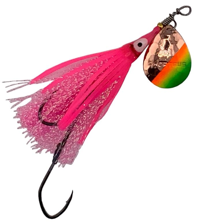 Shortbus Flashers Squid Skirt Tinsel Spinner UV copper Mexican Hat lure in action underwater.