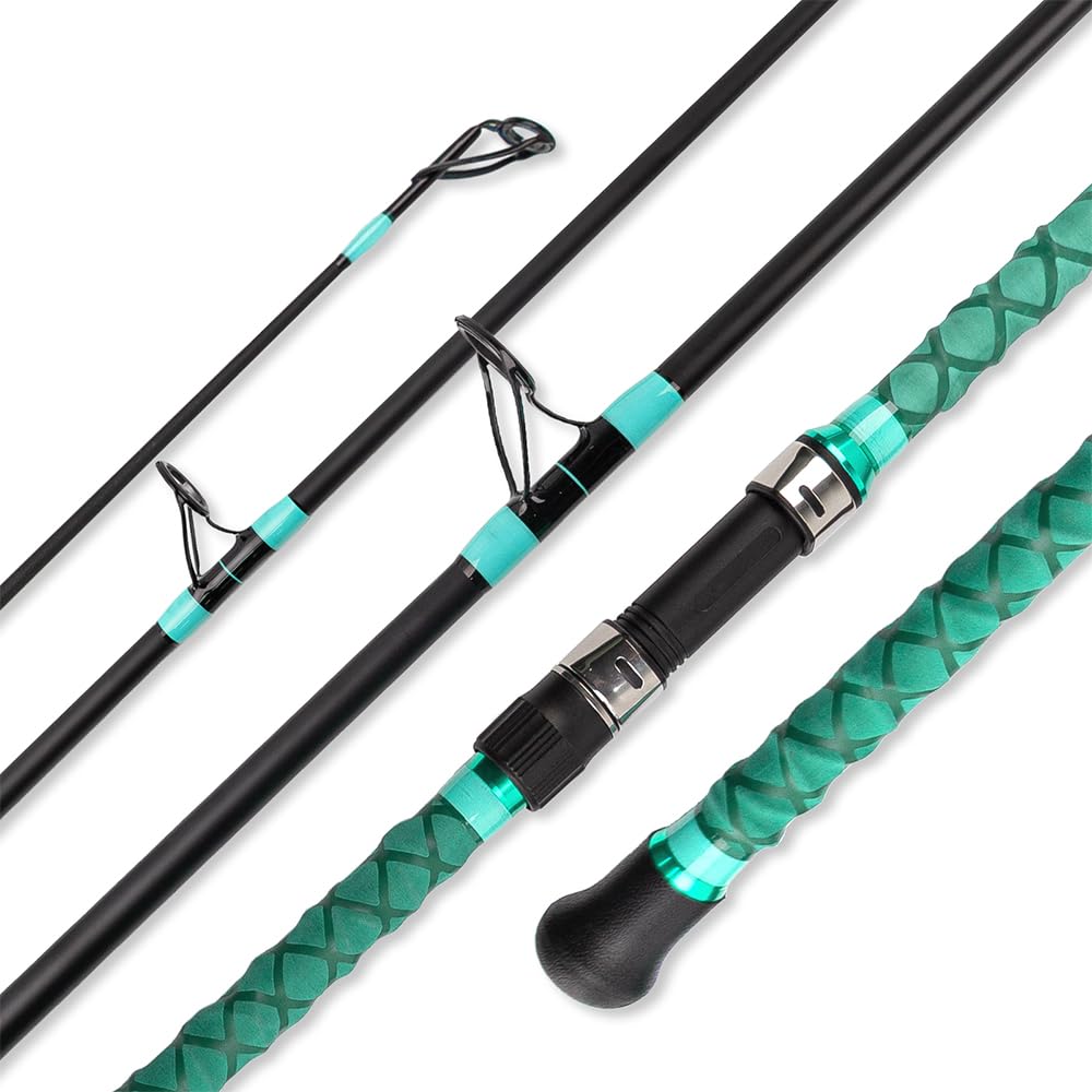 SHOUDE Surf Rod 15ft 4-piece carbon fiber extended for long-distance casting and sensitivity.