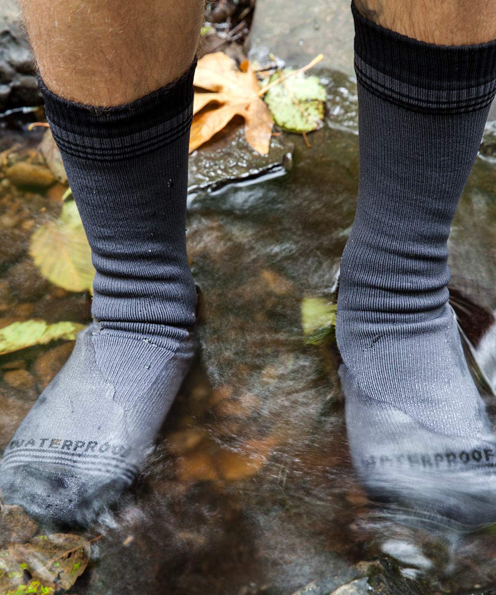 Showers Pass Crosspoint Wool Crew Socks 3-D membrane close-up emphasizing breathability in wet weather