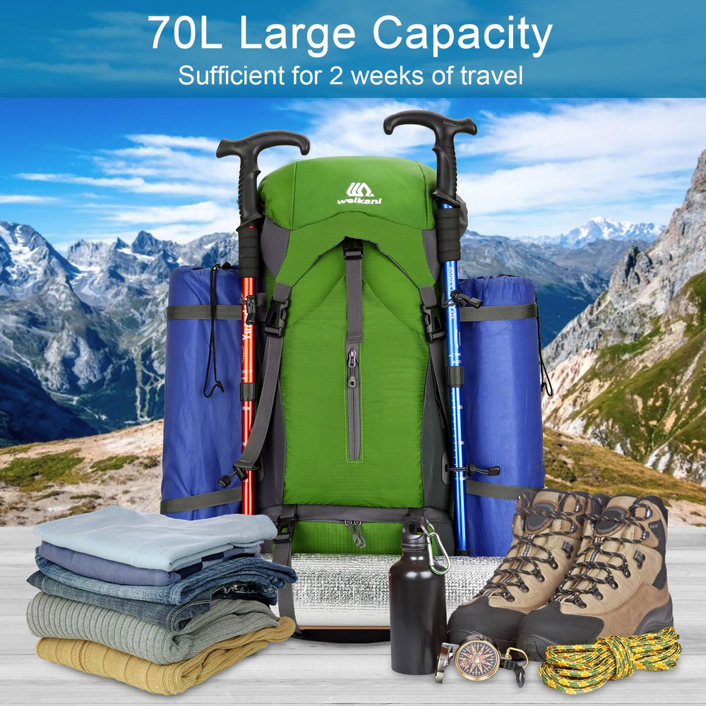 ShowyLive 70L side water bottle pocket enables easy hydration.