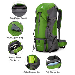 ShowyLive 70L spacious main compartment for organizing gear on trips.