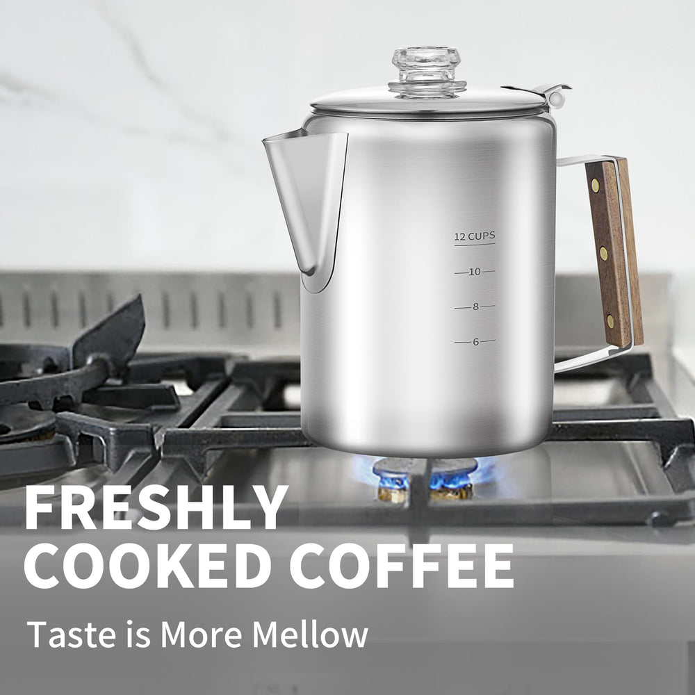 Shoxil all-metal percolator offers rugged durability for outdoor use.