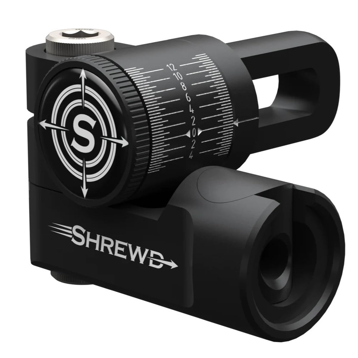 Shrewd Atlas V-Bar stabilizer front view for precise balance on archery setups.