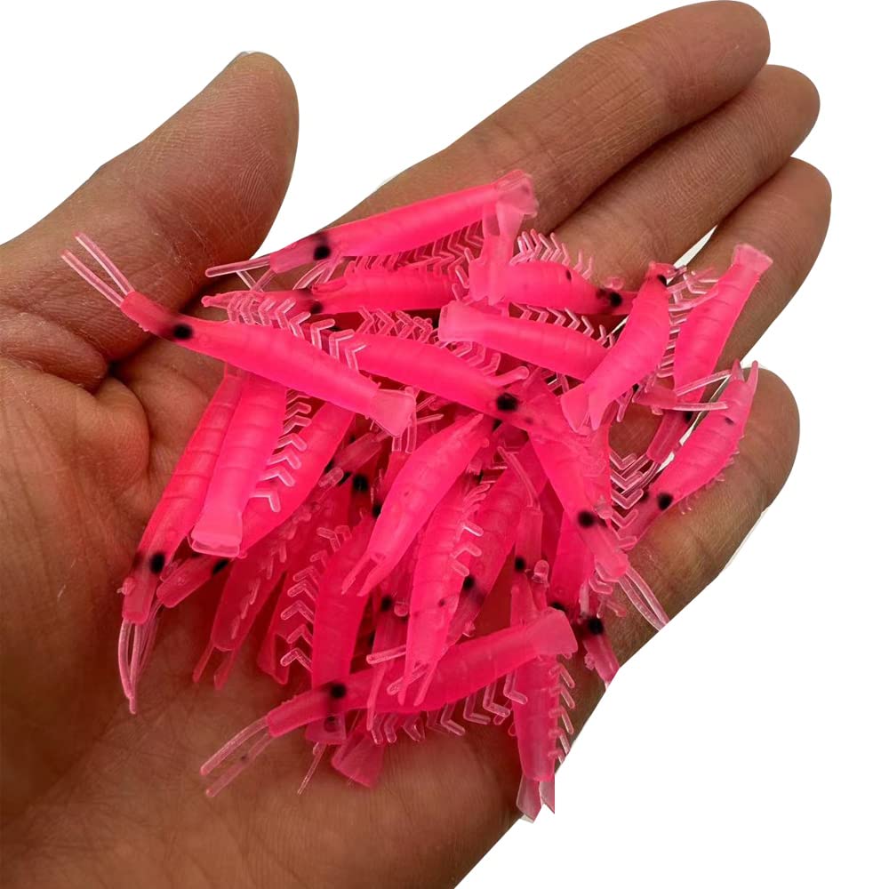 4.3cm soft shrimp lure showing glow-green effect after charging