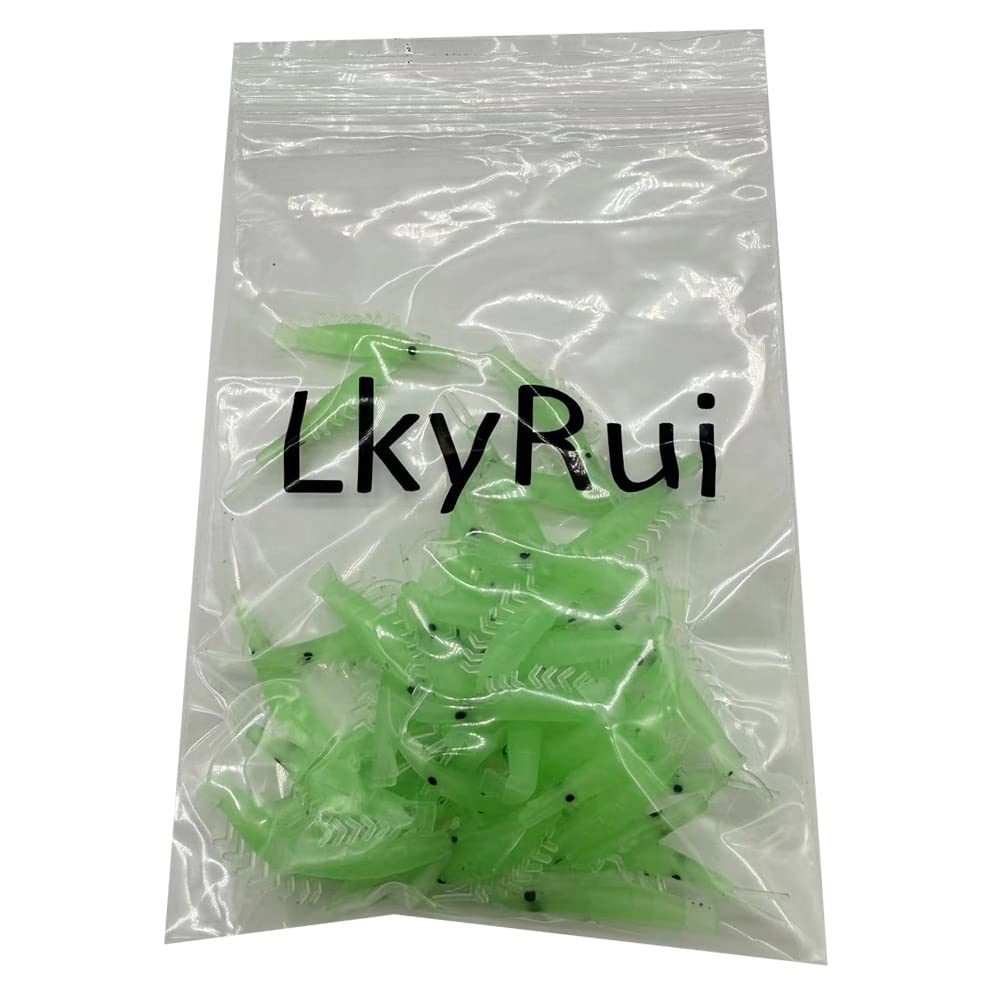 Angled view of red and pink silicone shrimp lures