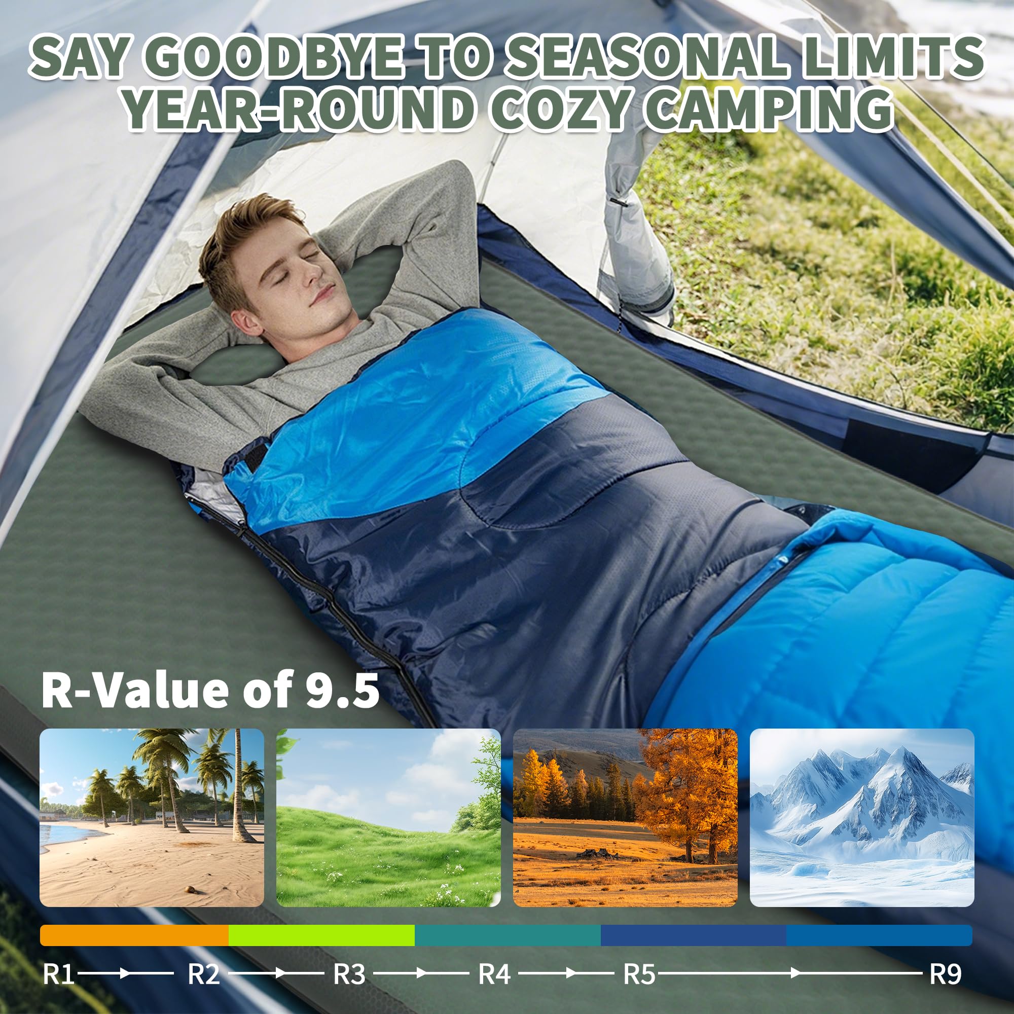 ShtNeeg full-size camping mattress measures 79in by 55in by 4in.