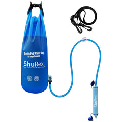 ShuRex gravity bag 6L setup demonstrates quick outdoor water supply for a group.