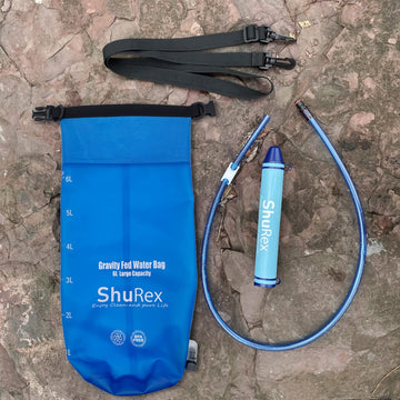 ShuRex whats-in-the-box image highlights 6L bag, straw, strap and tube.