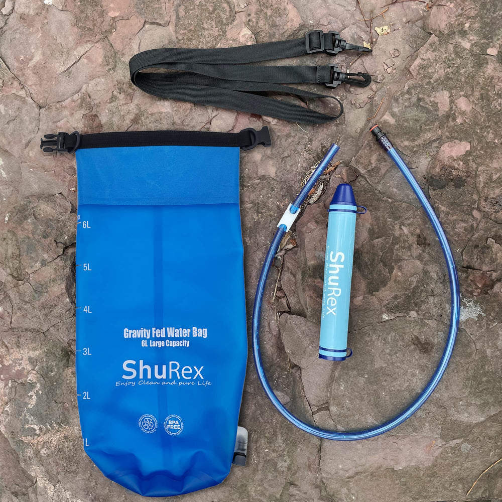 ShuRex whats-in-the-box image highlights 6L bag, straw, strap and tube.