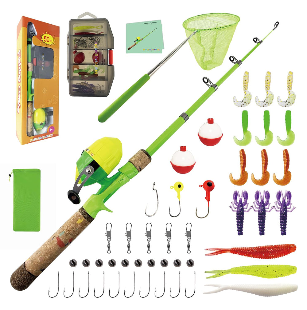 SHUDAROCAST Kids Fishing Pole Set with 59-inch rod, reel, tackle box and bag