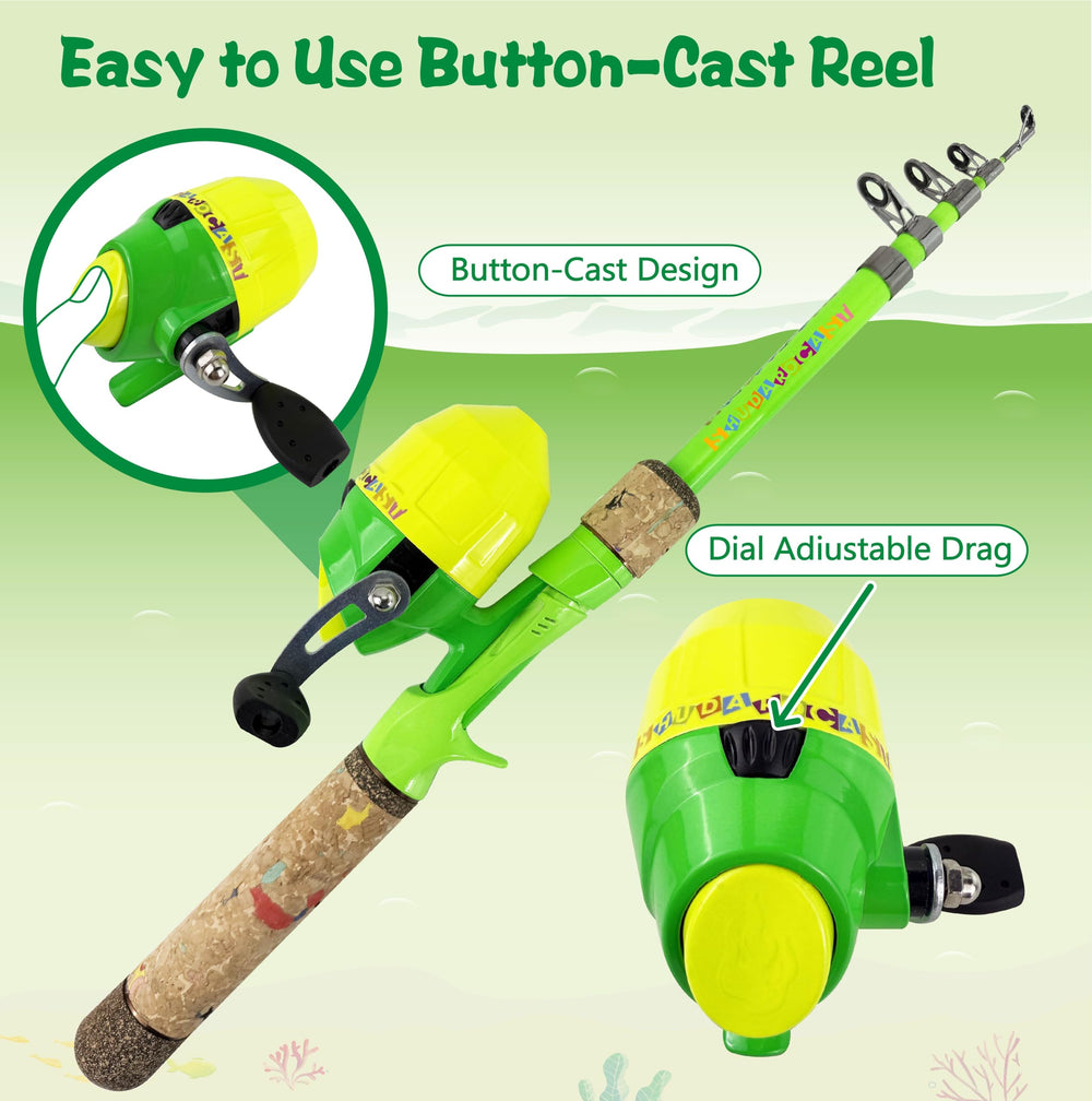 Bright, colorful fishing rod design with cork grip