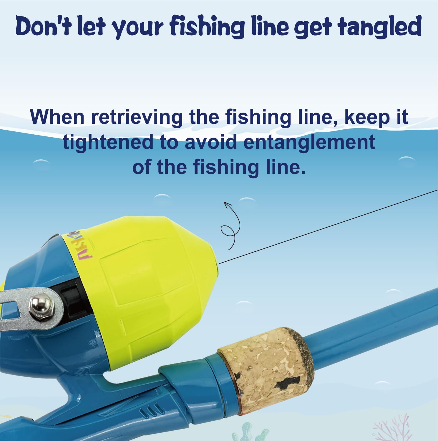Close-up of cork grip on kids fishing rod