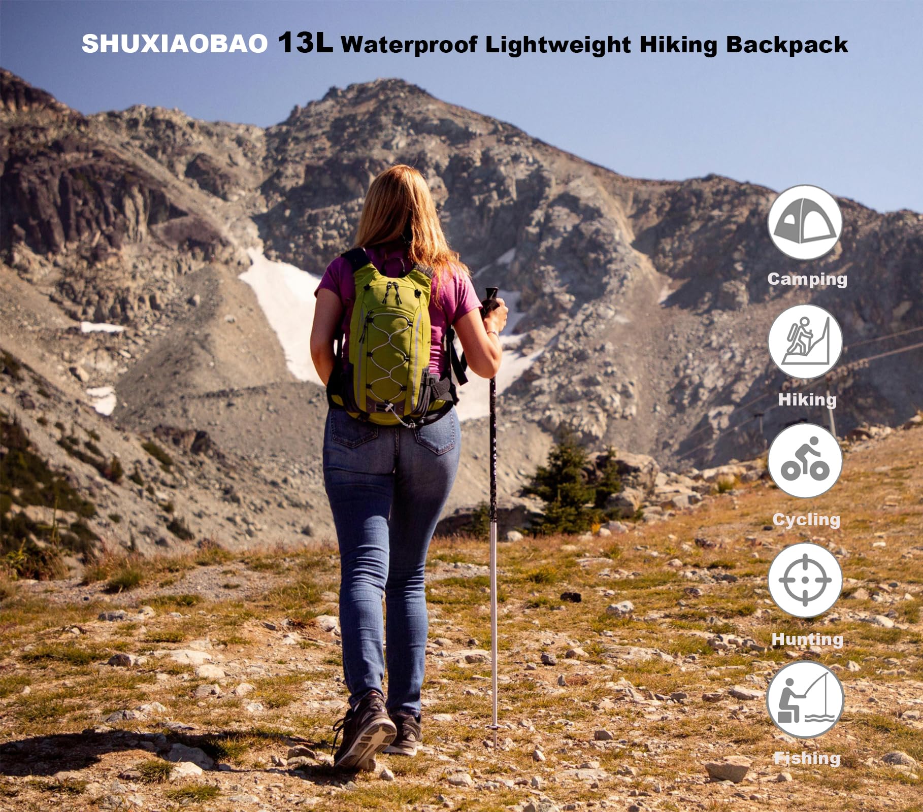 SHUXIAOBAO daypack in action during hiking or beach day, versatile for outdoor adventures.
