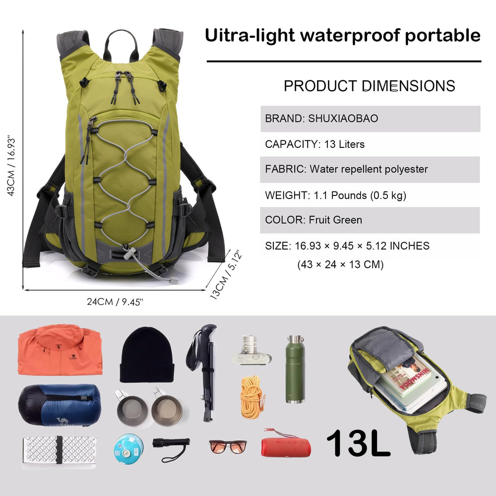 SHUXIAOBAO small hiking backpack side view, ergonomic wear for comfortable daily use on hikes or rides.