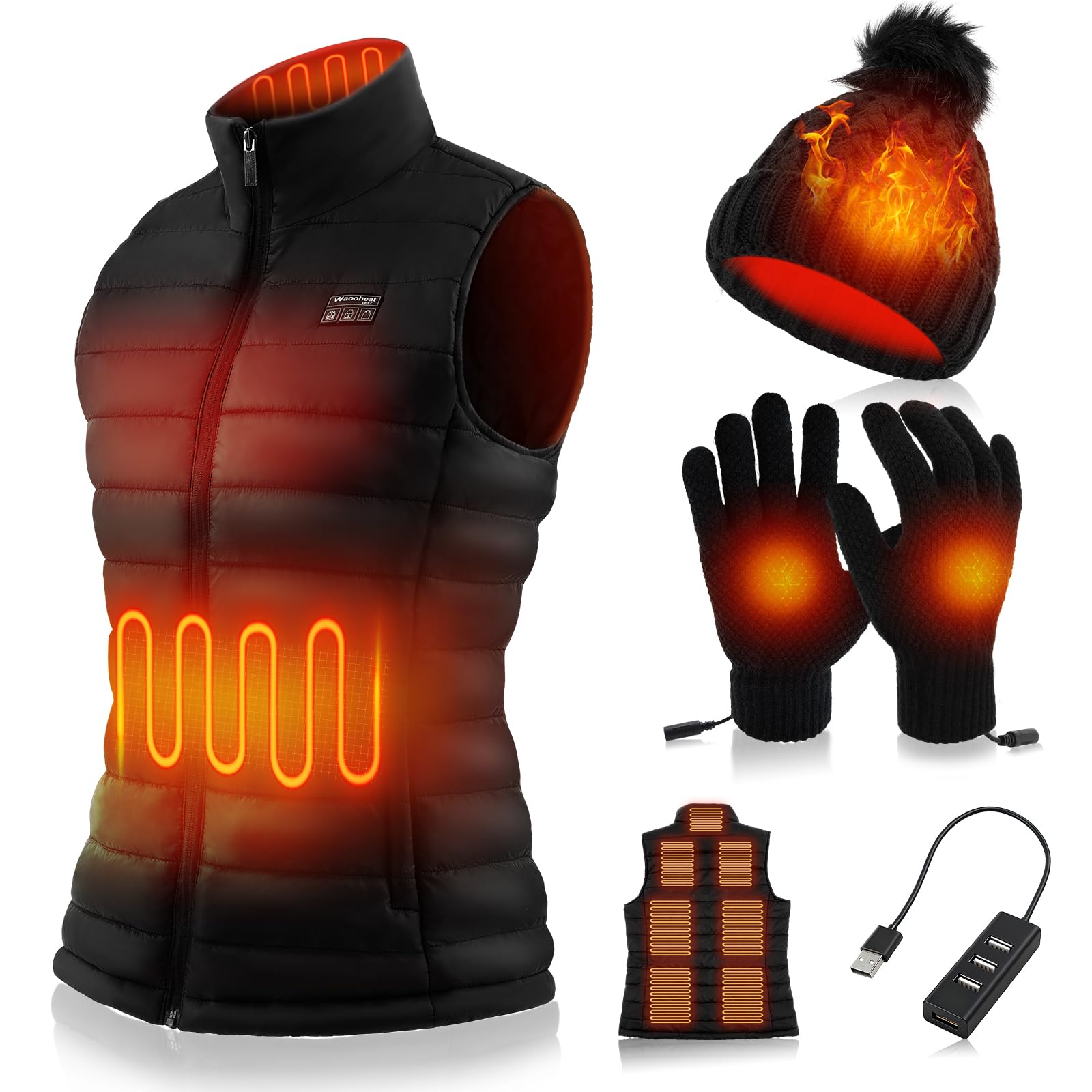 Shyyween heated vest front view shows 9 zones for core warmth