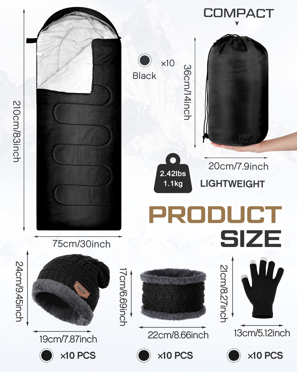 Shyyween bulk sleeping bags with 83x30 dimensions for comfortable layering and roomy space.