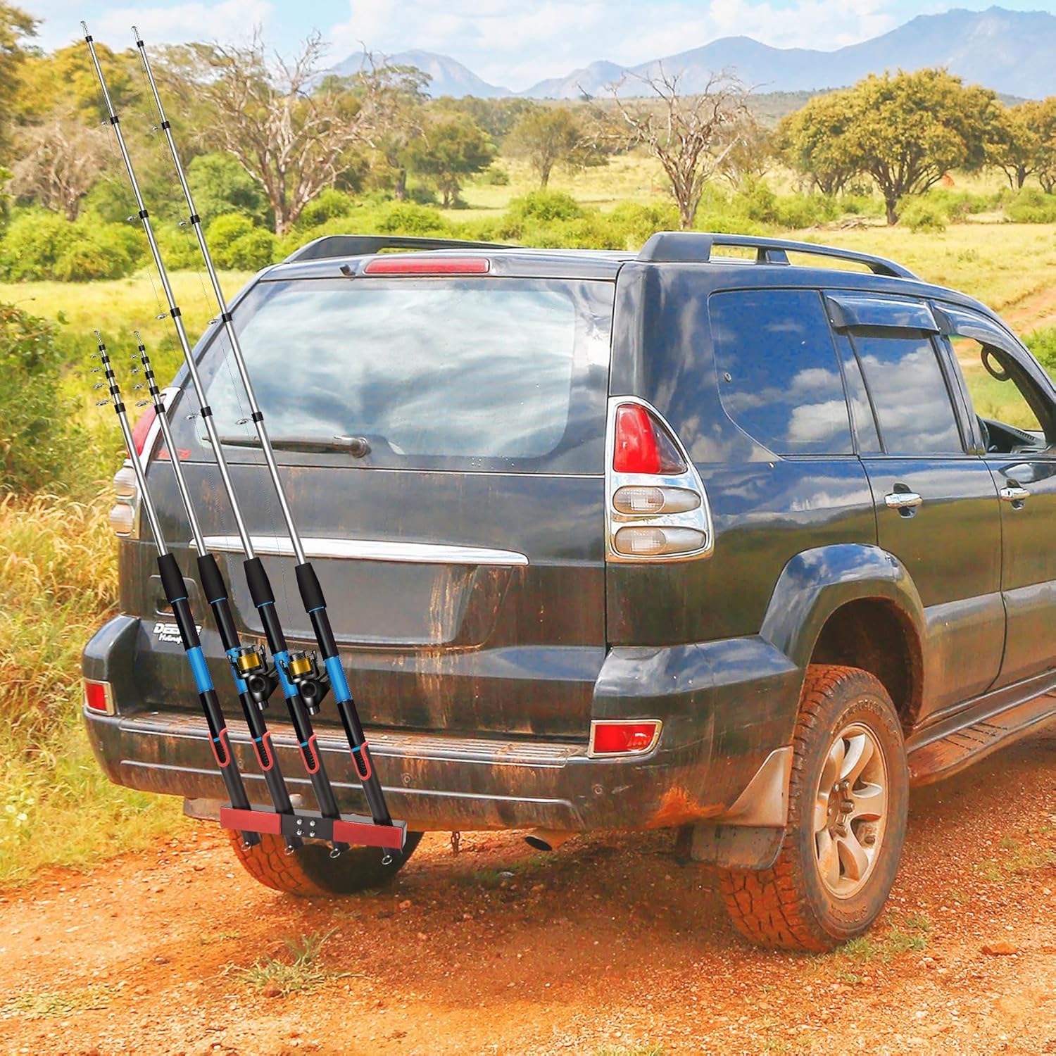 Sidasu four-rod hitch holder in-truck receiver demonstrating secure transport of rods.