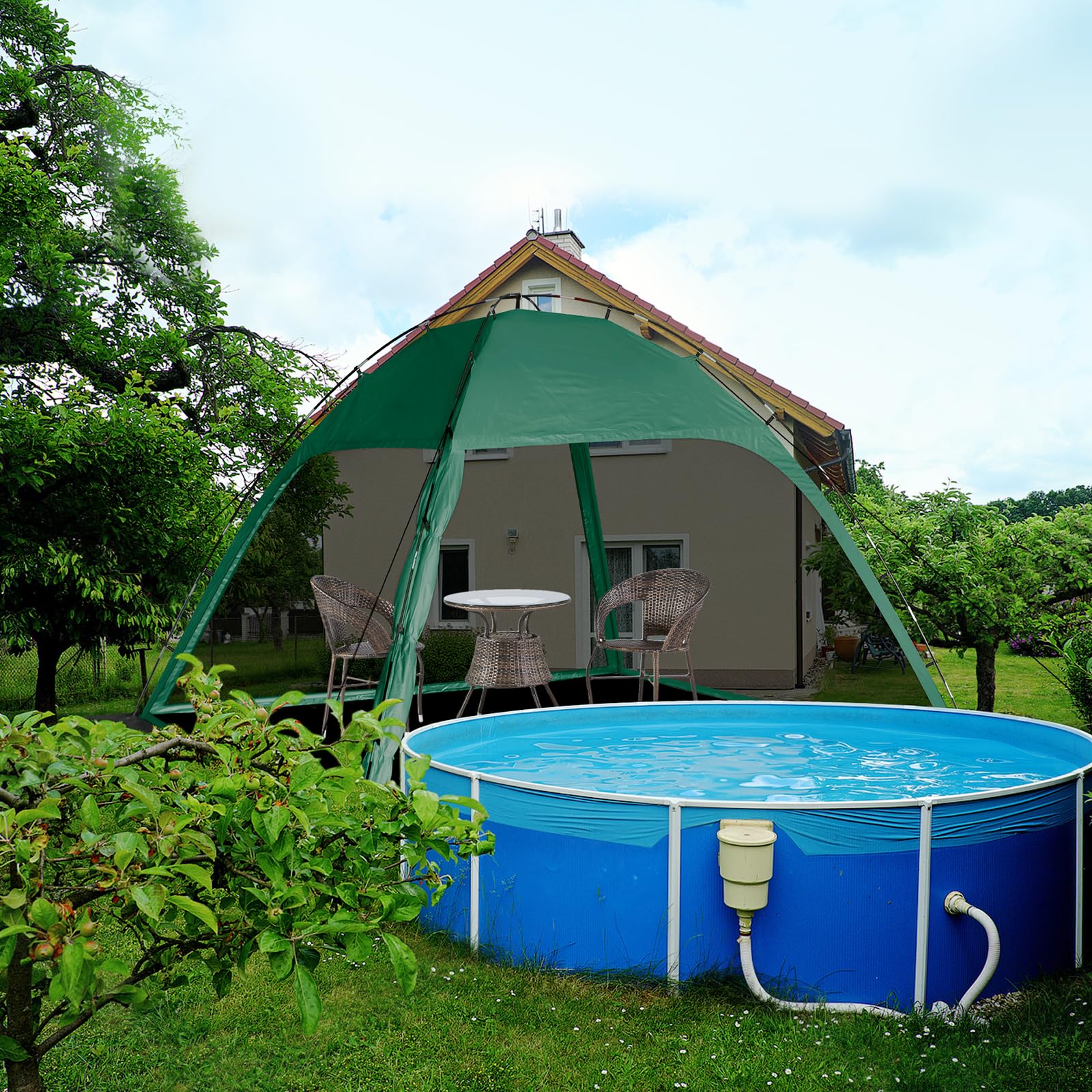 Siebwin outdoor gazebo setup in garden illustrates comfortable family backyard party