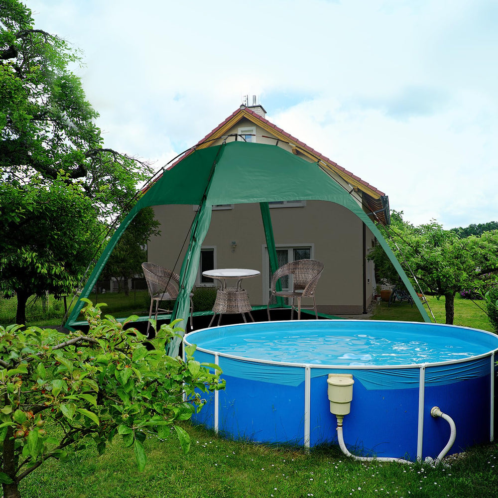 Siebwin outdoor gazebo setup in garden illustrates comfortable family backyard party