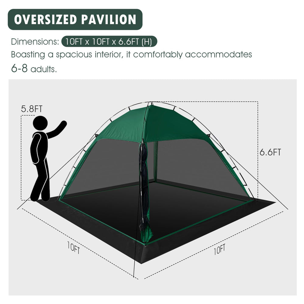 Siebwin screen-tent 10x10 side view demonstrates quick, tool-free setup