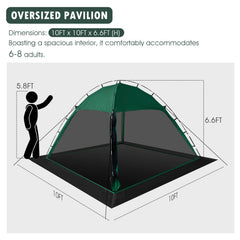 Siebwin screen-tent 10x10 side view demonstrates quick, tool-free setup