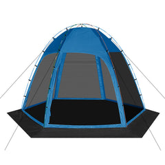 Siebwin screen tent six sided blue top view shows spacious shade and 360 airflow