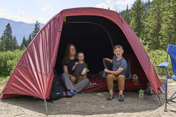 Sierra Designs Alpenglow 6-person tent rainfly closeup demonstrates weatherproof protection