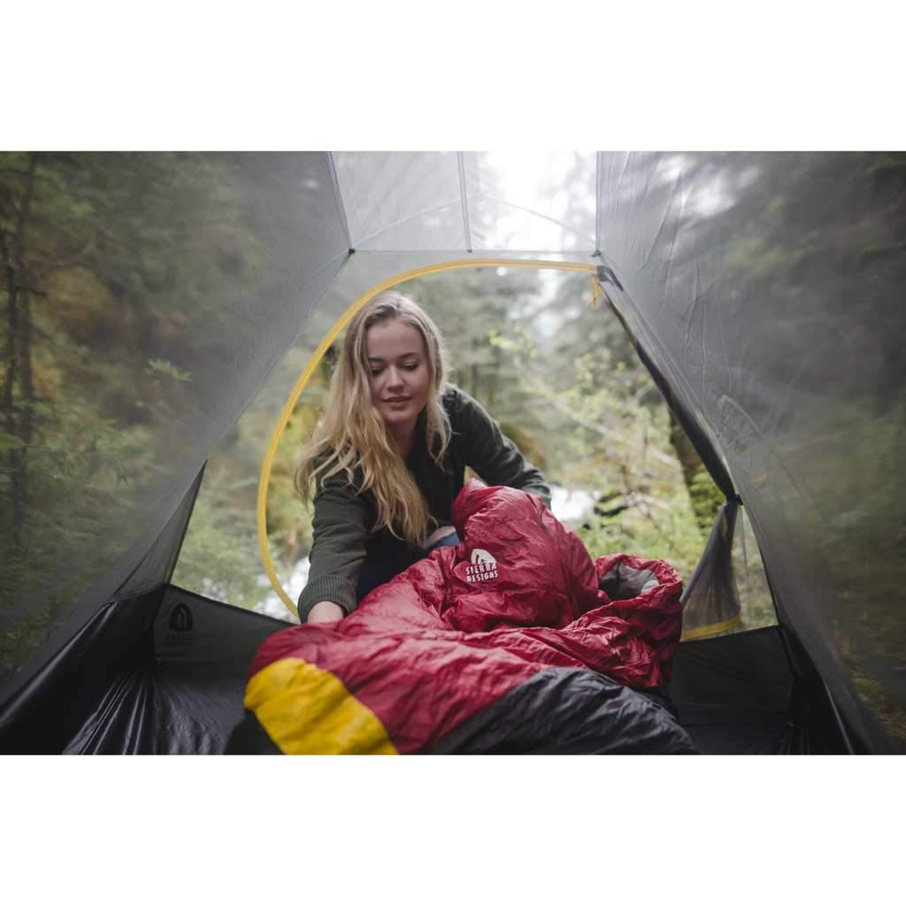 Sierra Designs Cloud 20-degree carry sack ready for quick setup.
