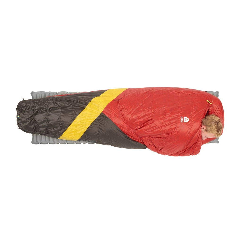 Sierra Designs Cloud 20-degree regular size bag laid flat for packing.