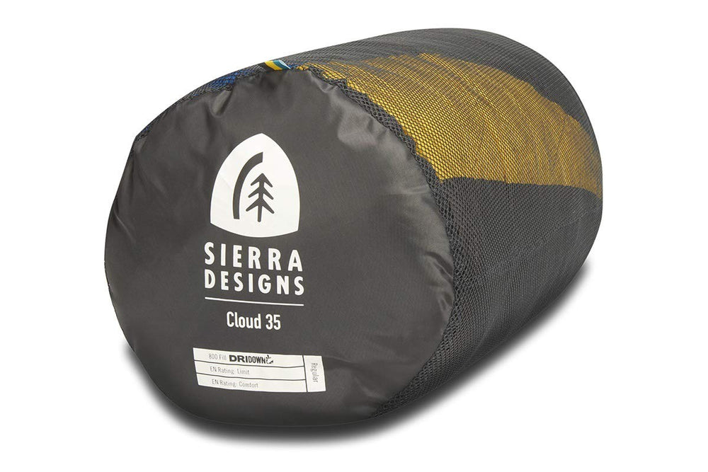 Sierra Designs Cloud 35F sleeping bag camping-backpacking use scenario.