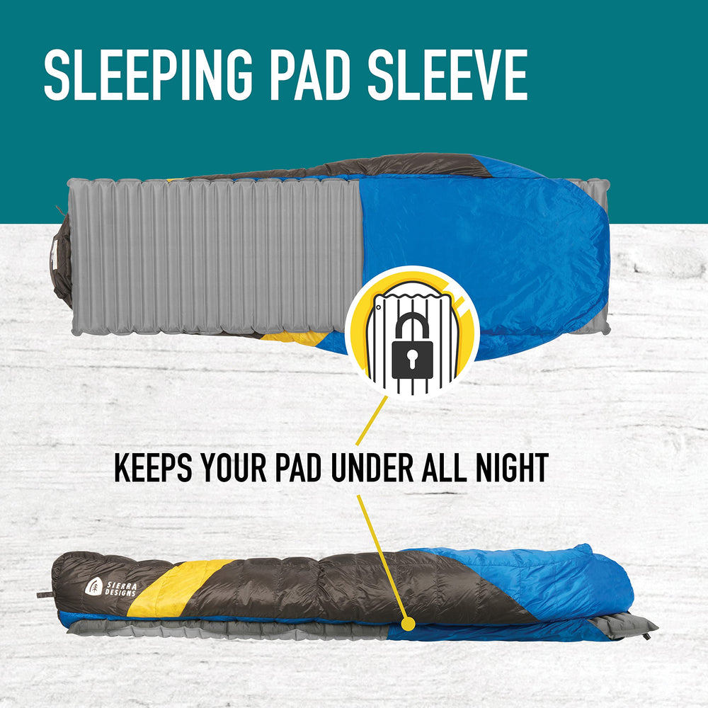Sierra Designs Cloud 35F sleeping bag insulation label highlights 800-fill DriDown.