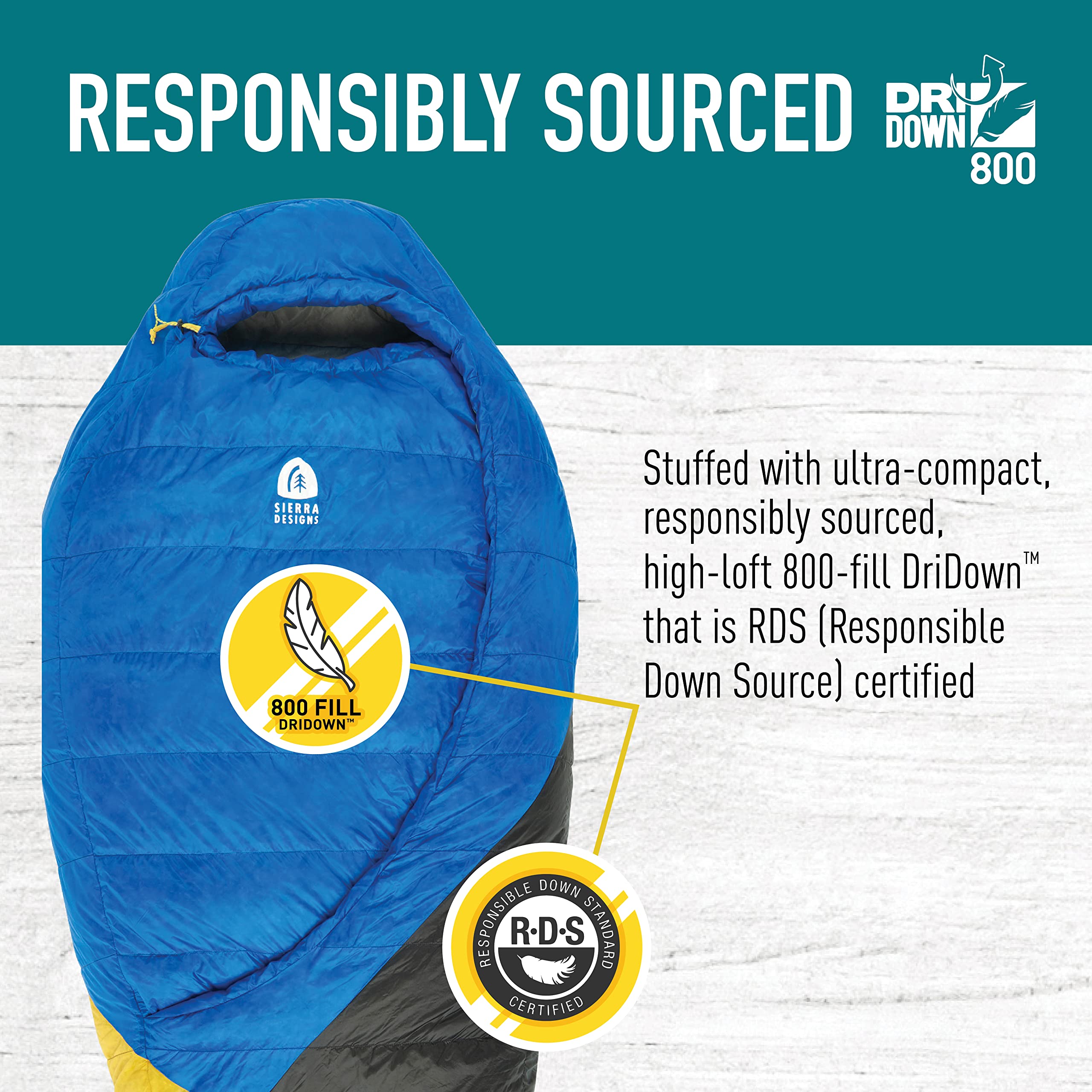 Sierra Designs Cloud 35F sleeping bag shell close-up with durable ripstop fabric.