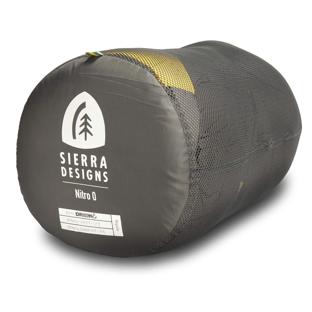 Sierra Designs Nitro sleeping bag close-up of down insulation and quilting