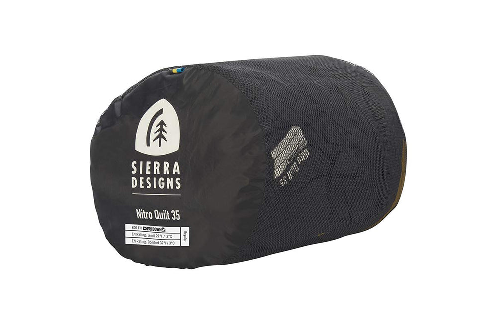 Sierra Designs Nitro Quilt stuff sack demonstrates compact packing for solo trips.