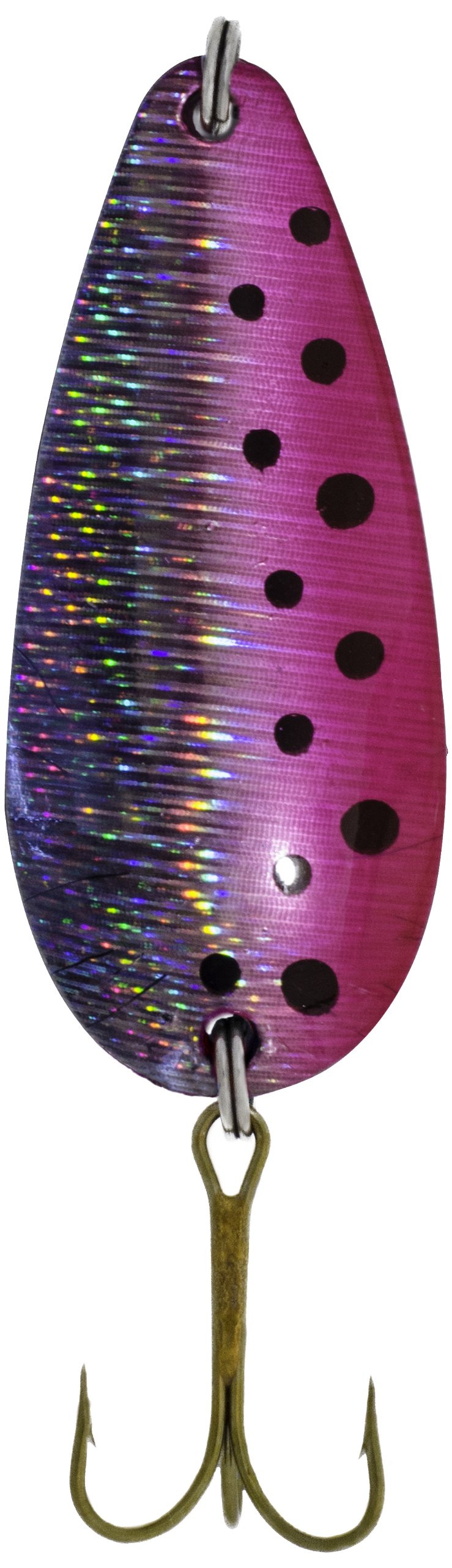 Sierra Spoon hologram lure in pink with black dot boosts visibility for casting and fishing