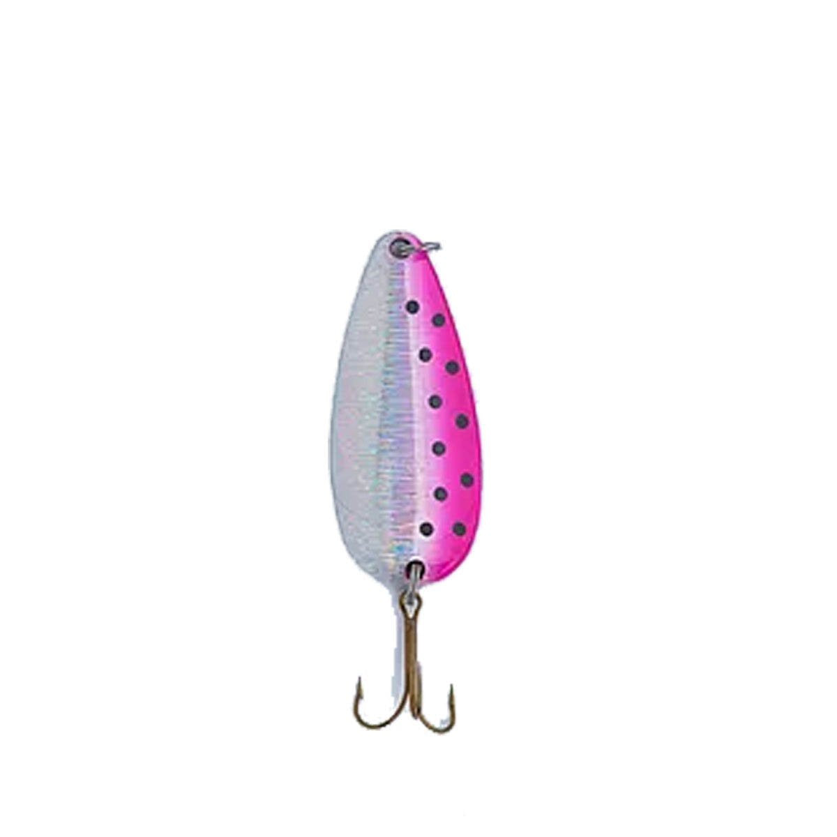 Sierra Spoons SS 1.5 oz pink holo black dot lure for jigging, casting, and trolling.