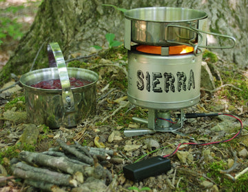 Sierra Stove kettle and lid included for quick boiling.