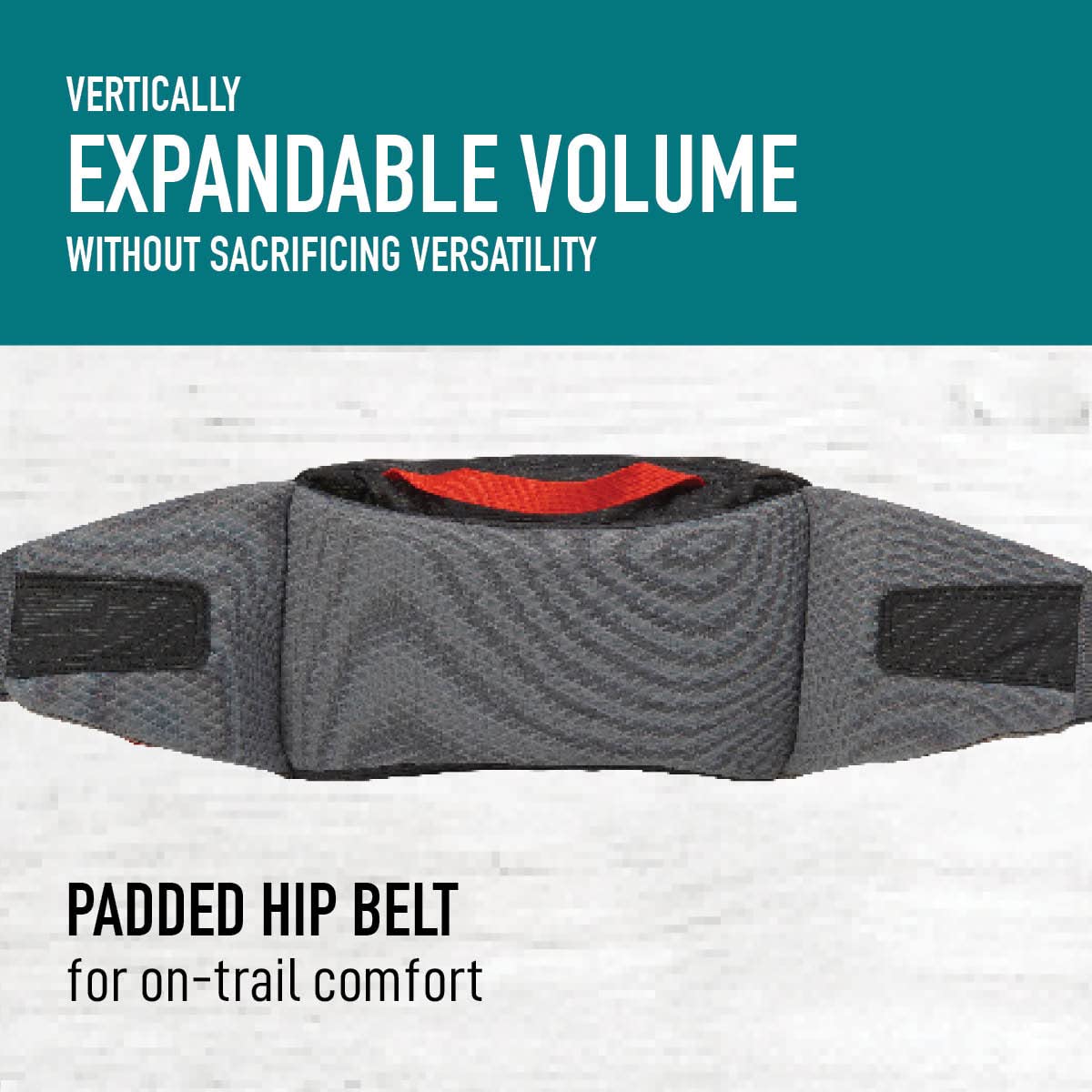 Sierra Designs Flex Lumbar Waist Pack vertically expandable volume for flexibility.