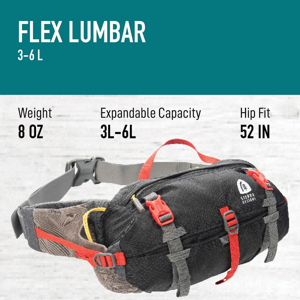 Sierra Designs Flex Lumbar Waist Pack stretch water bottle pockets for hydration.