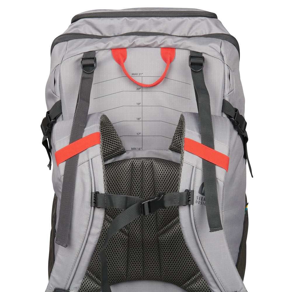 Sierra Designs Gigawatt 60L durable 300 denier ripstop shell withstands rough terrain.
