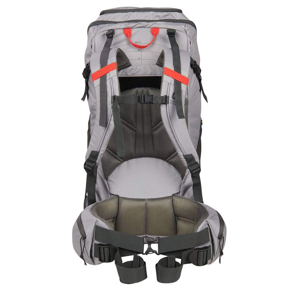 Sierra Designs Gigawatt 60L external mesh pockets enable easy gear stowage on trails.